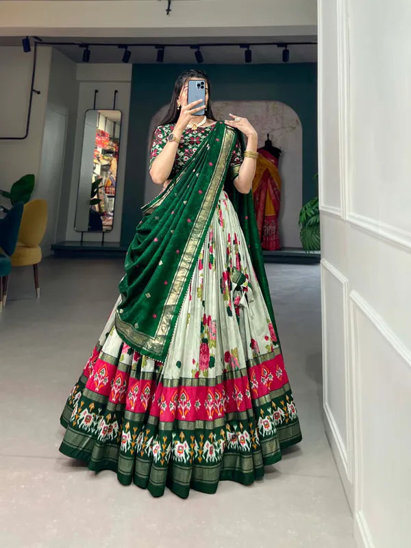Green Navratri Special Green Color Patola Print Lehenga Choli