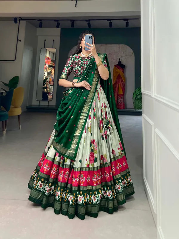 Green Navratri Special Green Color Patola Print Lehenga Choli