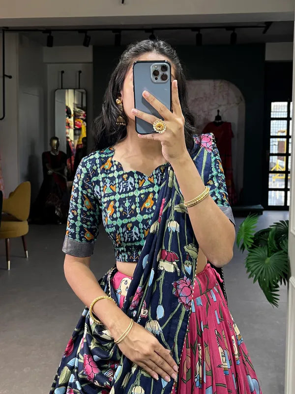 Pink Tussar Silk Pink Fabulously Patola Printed Stitched Lehenga & Blouse With Dupatta