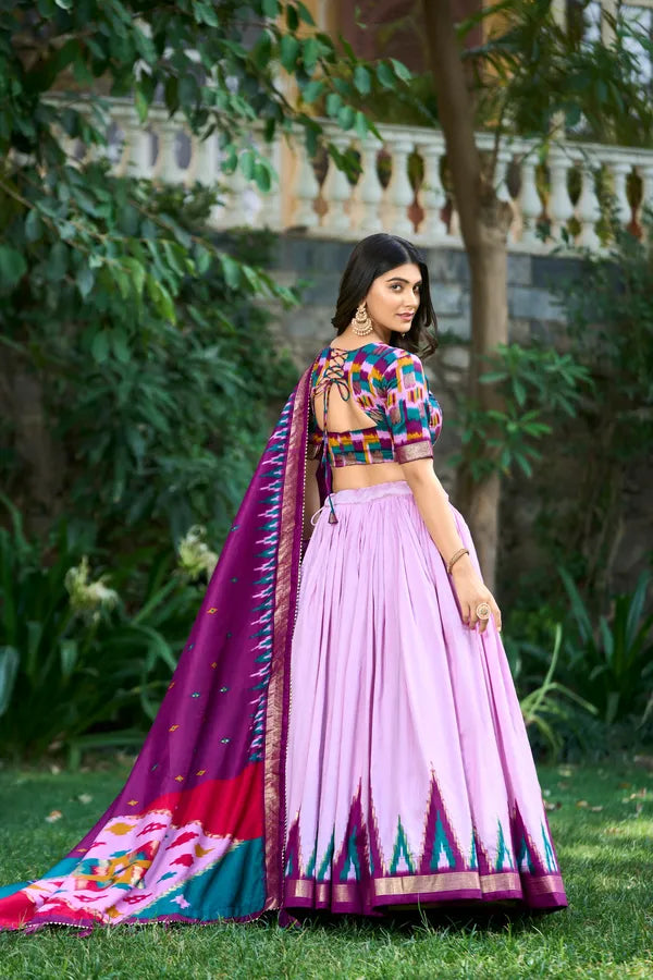 Purple Color Tussar Silk Printed Navratri Lehenga Choli