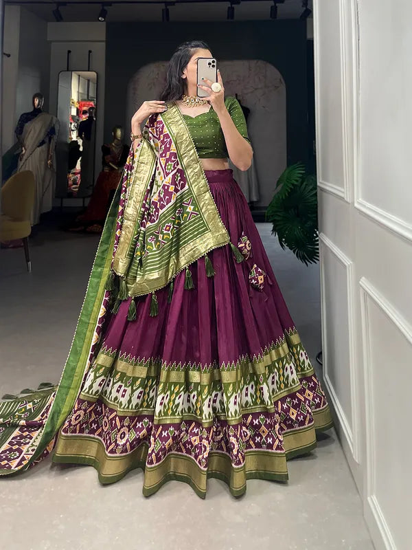 Wine Dola Silk Patola Print Traditional Lehenga Choli