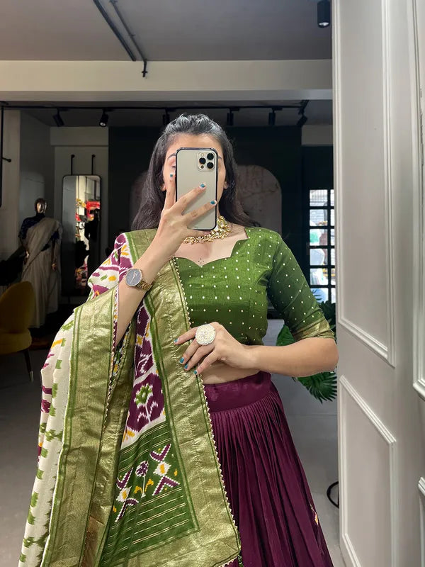 Wine Dola Silk Patola Print Traditional Lehenga Choli