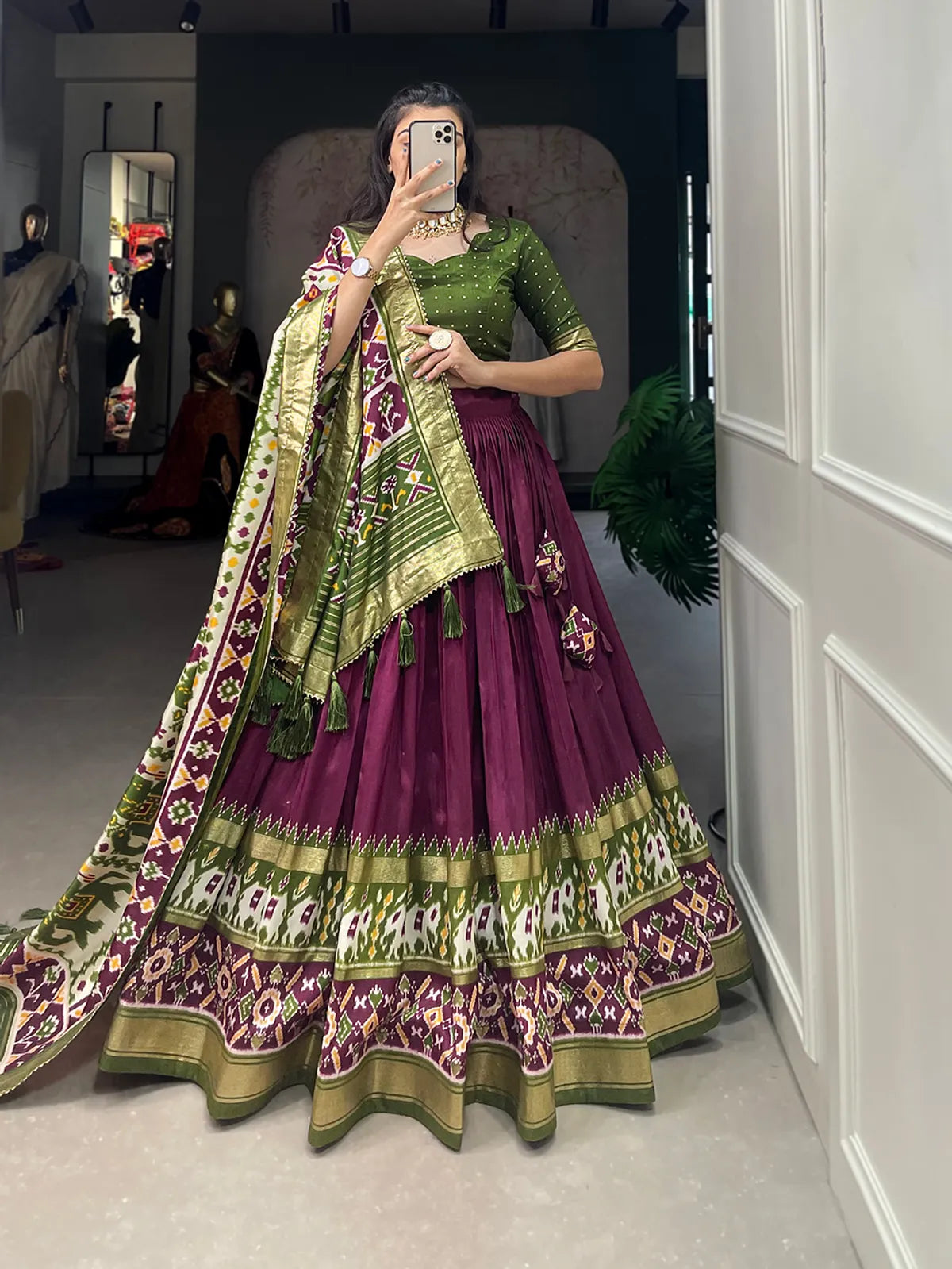 Wine Dola Silk Patola Print Traditional Lehenga Choli