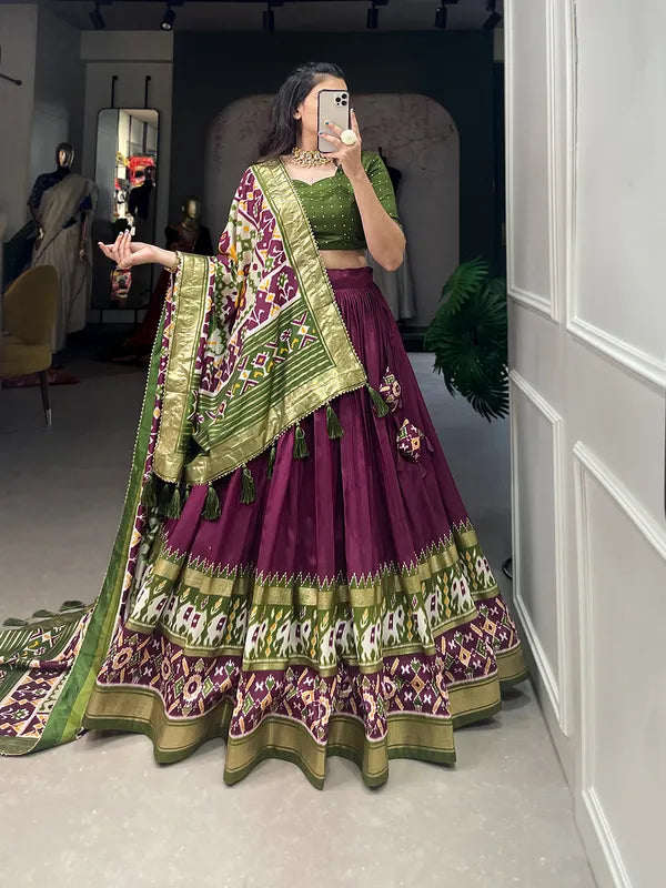 Wine Dola Silk Patola Print Traditional Lehenga Choli