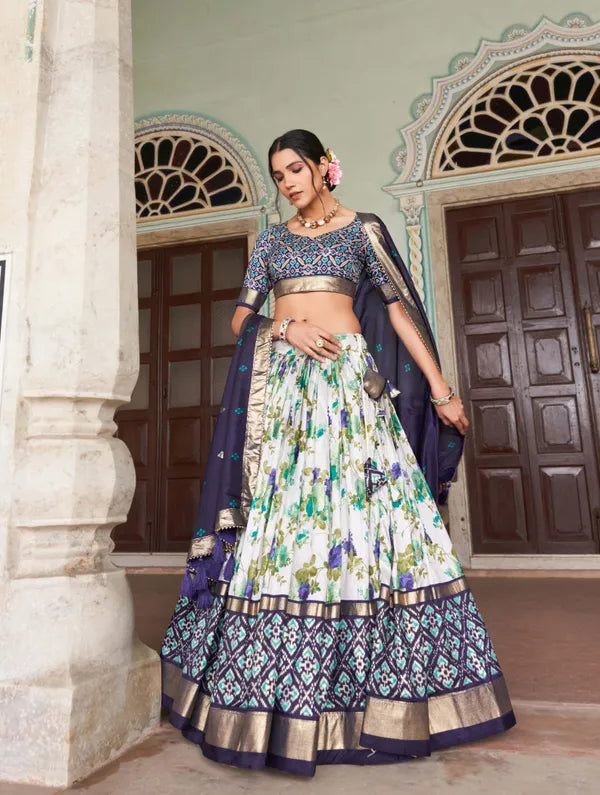 Navy Blue Patola Print Traditional Lehenga Choli (Flower N.Blue)