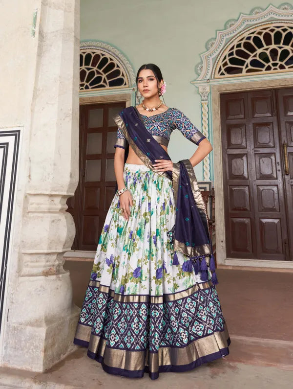 Navy Blue Patola Print Traditional Lehenga Choli (Flower N.Blue)