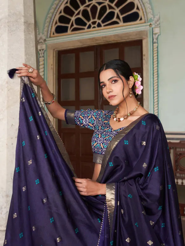 Navy Blue Patola Print Traditional Lehenga Choli (Flower N.Blue)