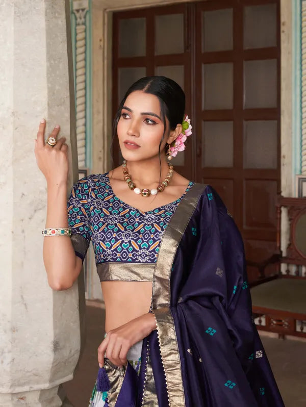 Navy Blue Patola Print Traditional Lehenga Choli (Flower N.Blue)