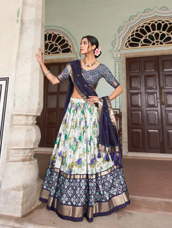 Navy Blue Patola Print Traditional Lehenga Choli (Flower N.Blue)