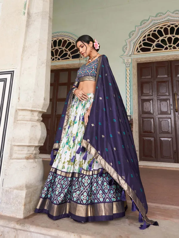 Navy Blue Patola Print Traditional Lehenga Choli (Flower N.Blue)