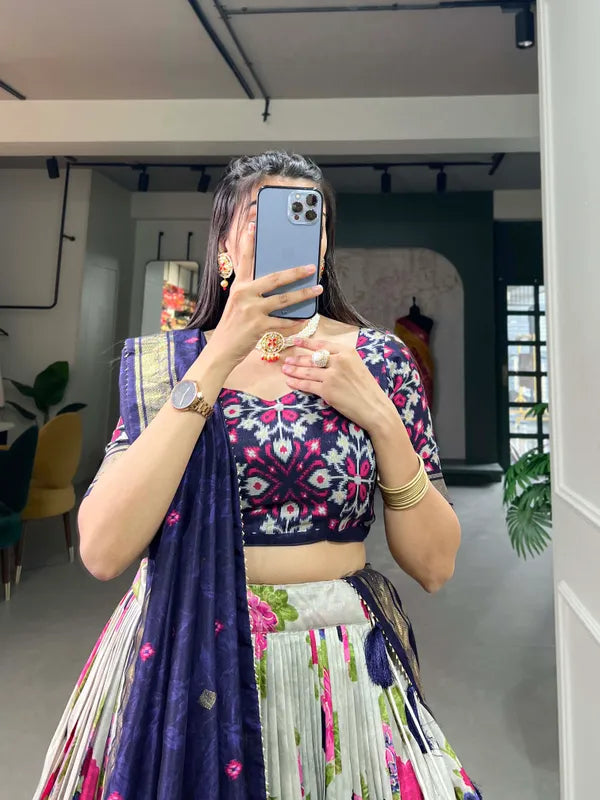 Navy Blue Navratri Special Navy Blue Color Patola Print Lehenga Choli