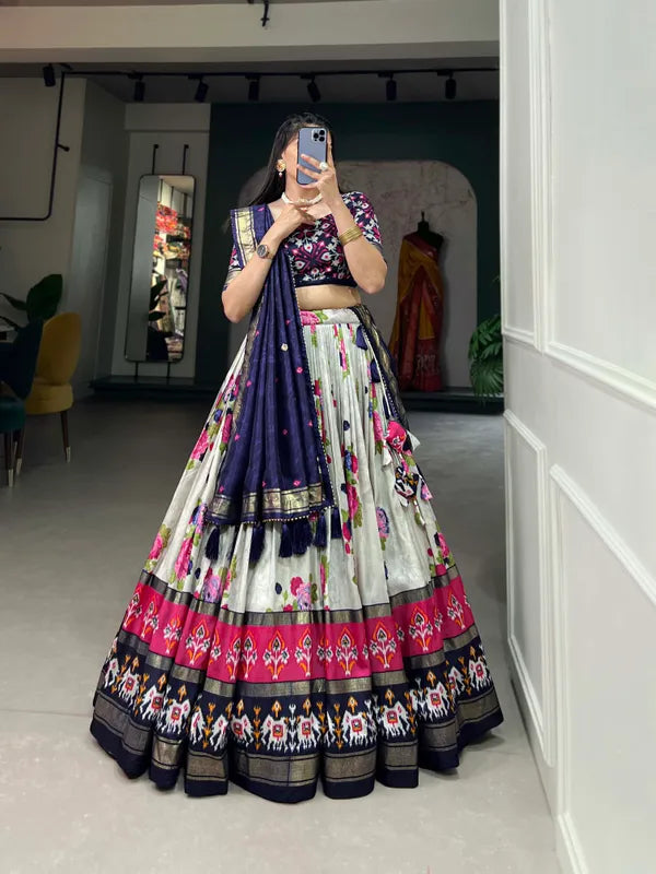 Navy Blue Navratri Special Navy Blue Color Patola Print Lehenga Choli