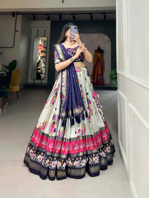Navy Blue Navratri Special Navy Blue Color Patola Print Lehenga Choli