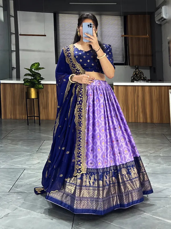 Lavender  Color Dola Silk Printed Bandhani Lehenga Choli With Heavy Embroidery On Dupatta