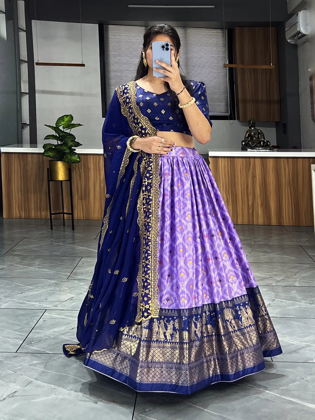 Lavender  Color Dola Silk Printed Bandhani Lehenga Choli With Heavy Embroidery On Dupatta