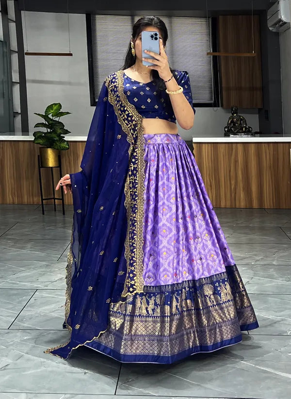 Lavender  Color Dola Silk Printed Bandhani Lehenga Choli With Heavy Embroidery On Dupatta