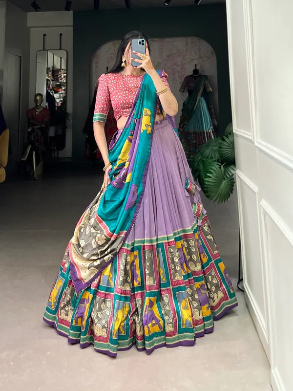 Lavender  Color Tussar Silk Foil Print Lehenga Choli
