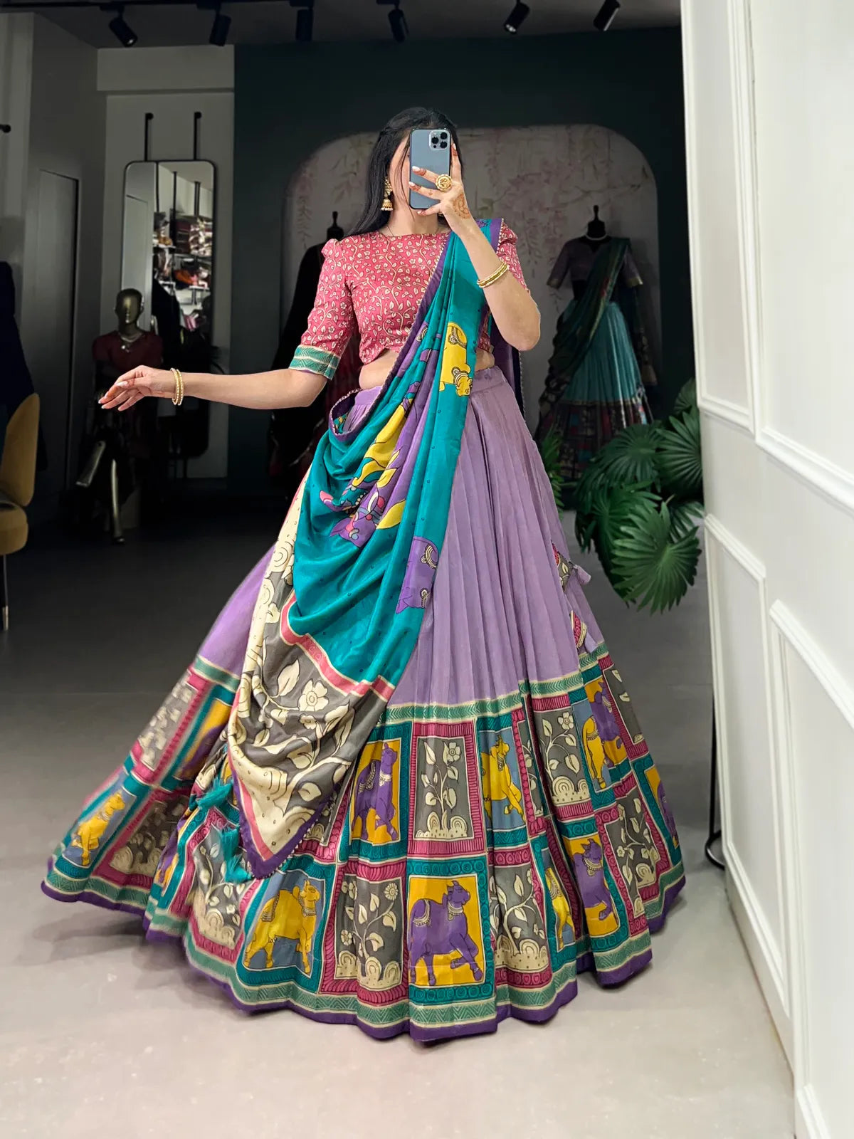 Lavender  Color Tussar Silk Foil Print Lehenga Choli