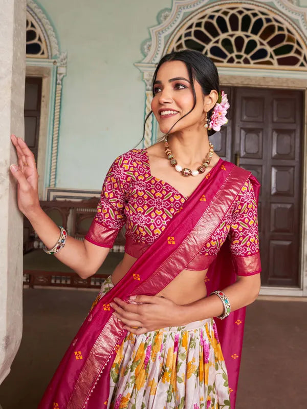 Pink Patola Print Traditional Lehenga Choli (Flower Pink)