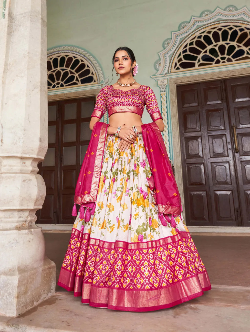 Pink Patola Print Traditional Lehenga Choli (Flower Pink)