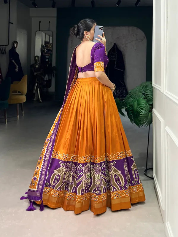 Yellow Tussar Silk Patola Print Trendy Lehenga Choli