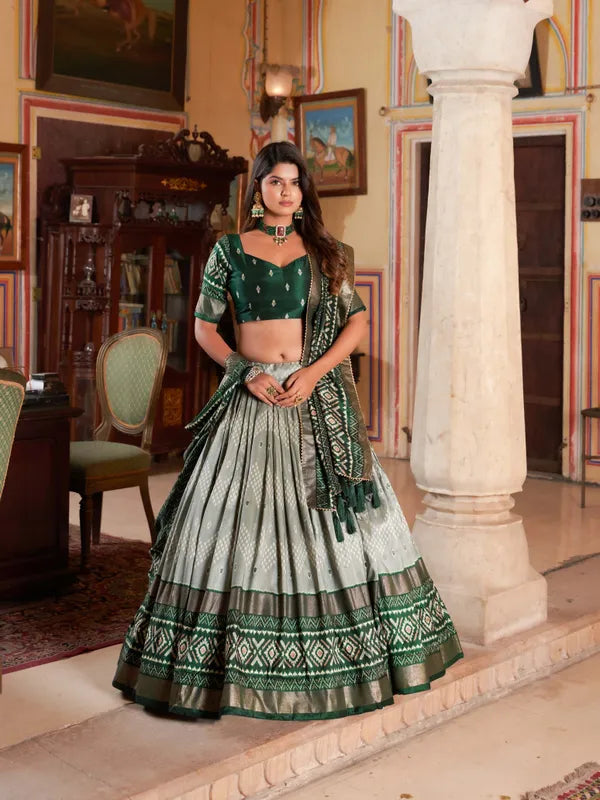 Green Color Silk Lehenga Choli With Patola Print Dupatta