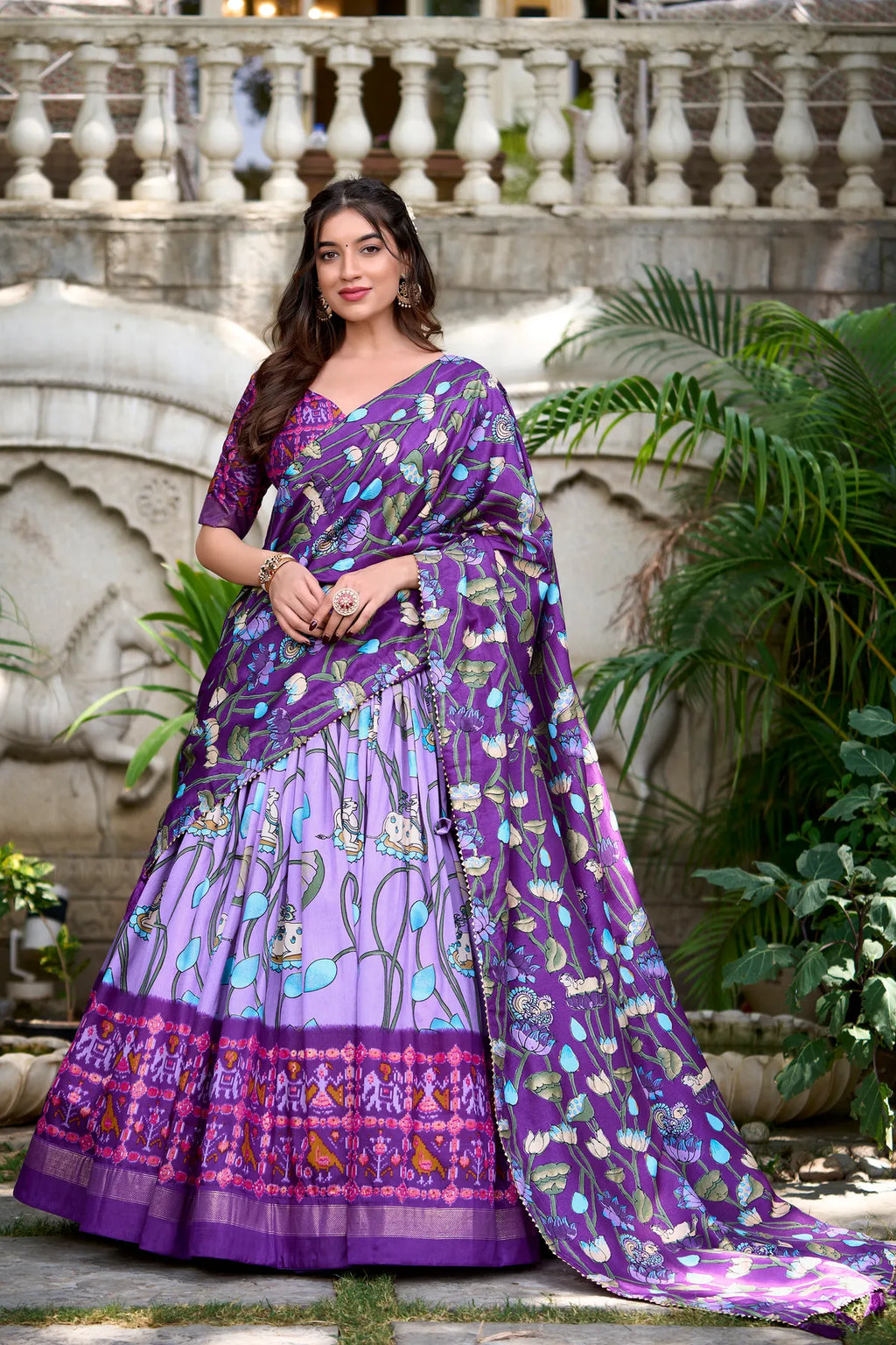 Lavender  Tussar Silk Patola Print Trendy Lehenga Choli