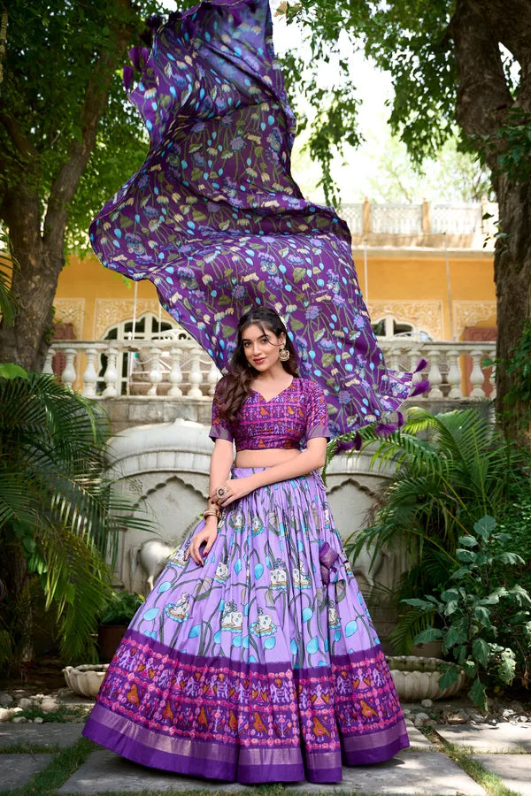 Lavender  Tussar Silk Patola Print Trendy Lehenga Choli
