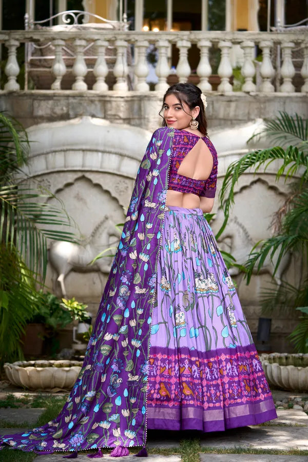 Lavender  Tussar Silk Patola Print Trendy Lehenga Choli