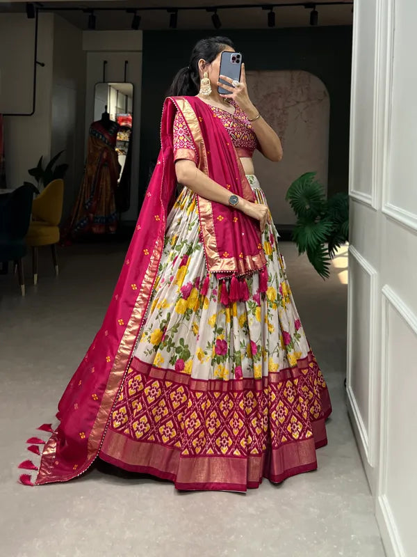 Pink Dola Silk Pink Patola Print Traditional Lehenga Choli (Flower Pink)