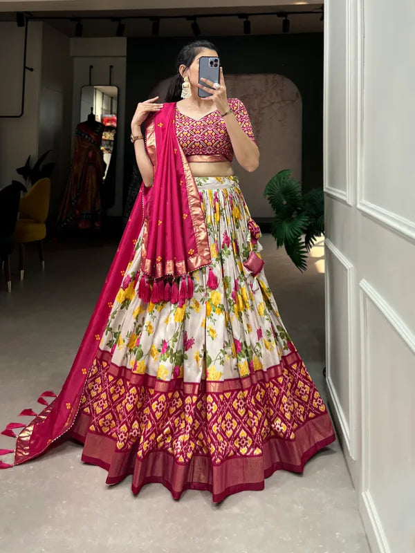 Pink Dola Silk Pink Patola Print Traditional Lehenga Choli (Flower Pink)