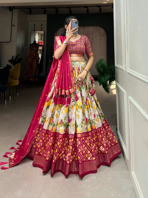 Pink Dola Silk Pink Patola Print Traditional Lehenga Choli (Flower Pink)