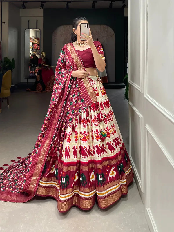 White Dola Silk Patola Print Traditional Lehenga Choli