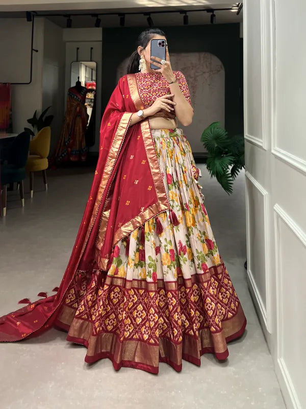 Red Dola Silk Red Patola Print Traditional Lehenga Choli (Flower Red)
