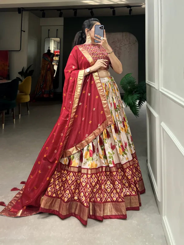 Red Dola Silk Red Patola Print Traditional Lehenga Choli (Flower Red)