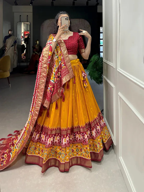 Mustard Dola Silk Patola Printtraditional Lehenga Choli