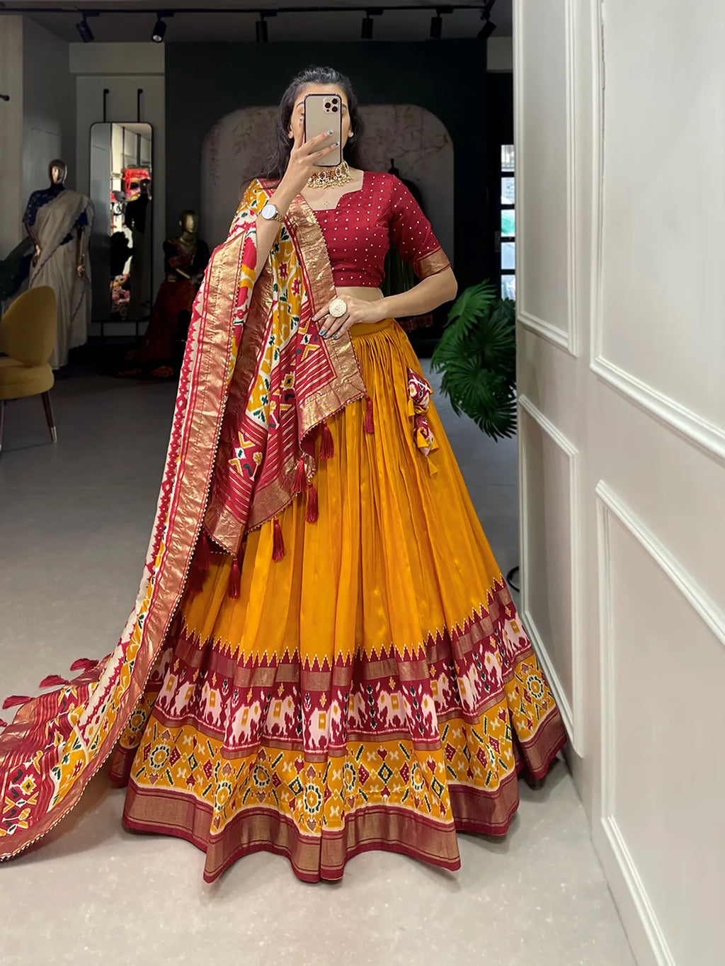 Mustard Dola Silk Patola Printtraditional Lehenga Choli